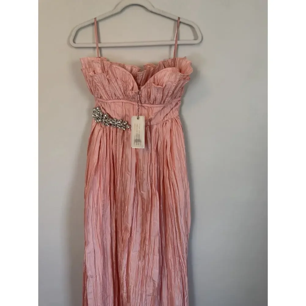 LoveShackFancy Katrina Dress Sunrise Sorbet Strapless Maxi Crystal Brooch 0 NWT - Picture 6 of 16